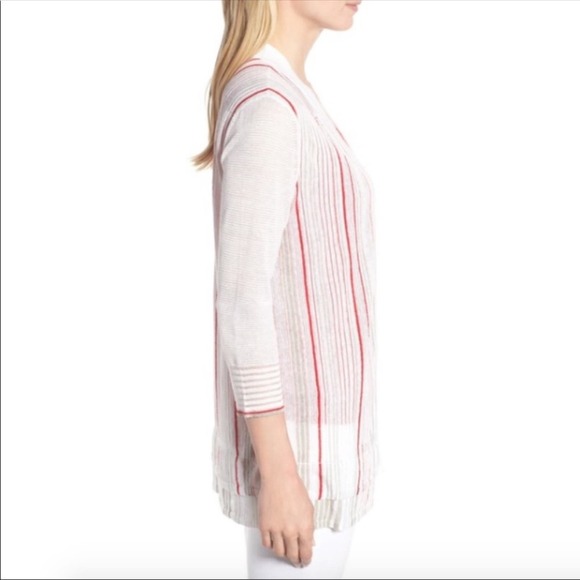 Nic + Zoe Women's White/Red Striped Open Front Festival Cardigan sz PP/US 2P - Picture 3 of 6